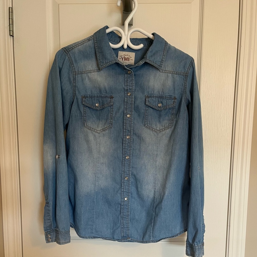 Soft Faded Denim Snap Button Western Shirt
